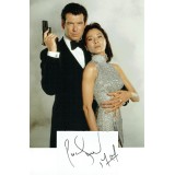 Pierce Brosnan Signed White Card & 16x12 Tomorrow Never Dies Photograph